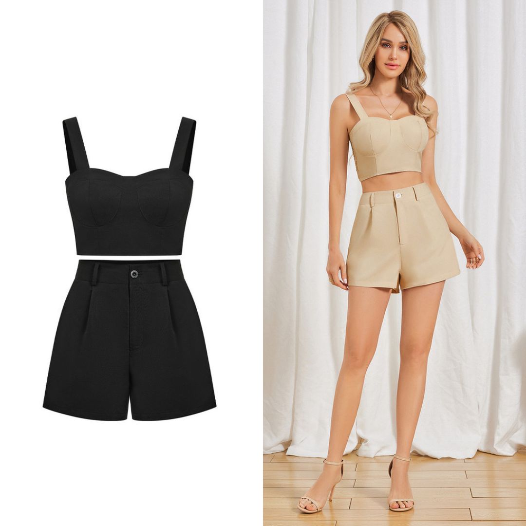 Conjunto Premium Feminino - Shorts com Zíper e Top Poliéster - Elegância e Conforto Redefinidos - Kaype Store