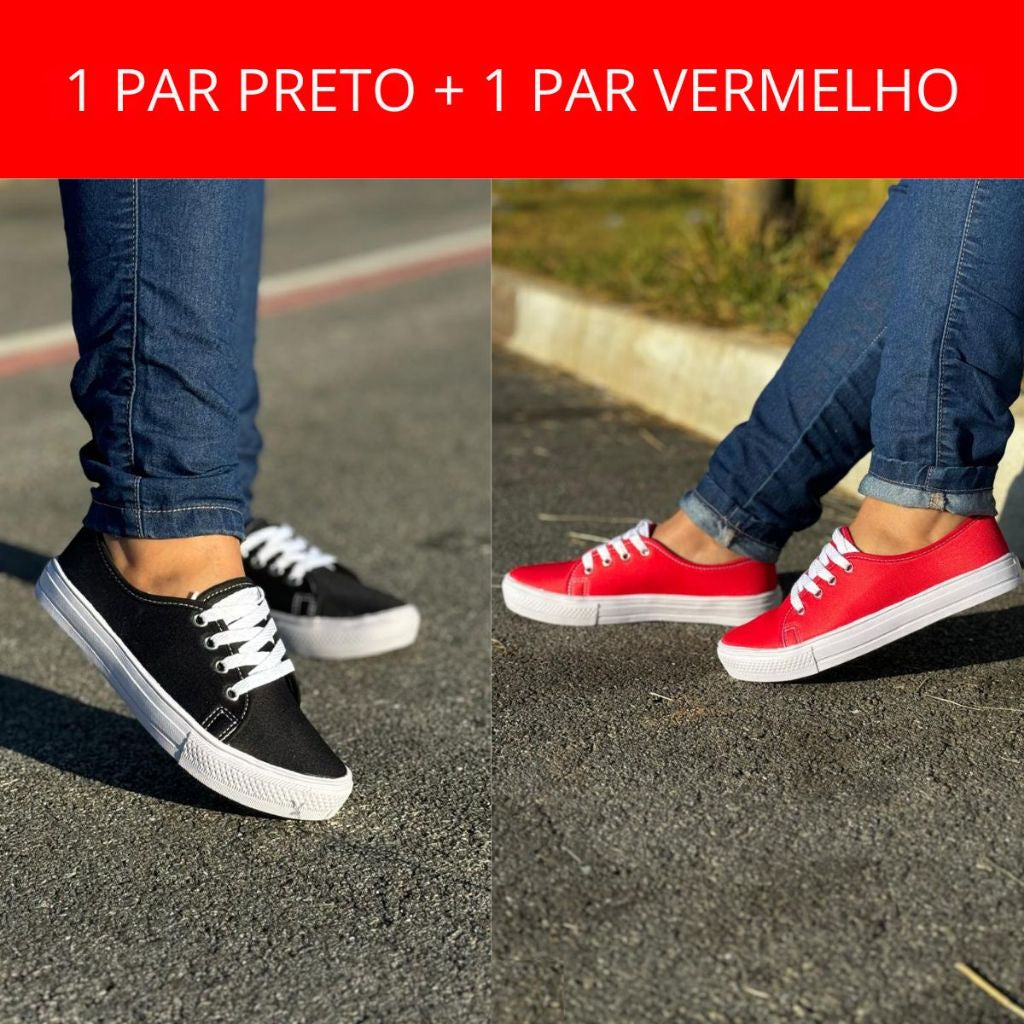 Kit 2 Pares Tênis Feminino Casual Com Cadarço - Promoção Especial Compre 1 e Leve Outro - Kaype Store
