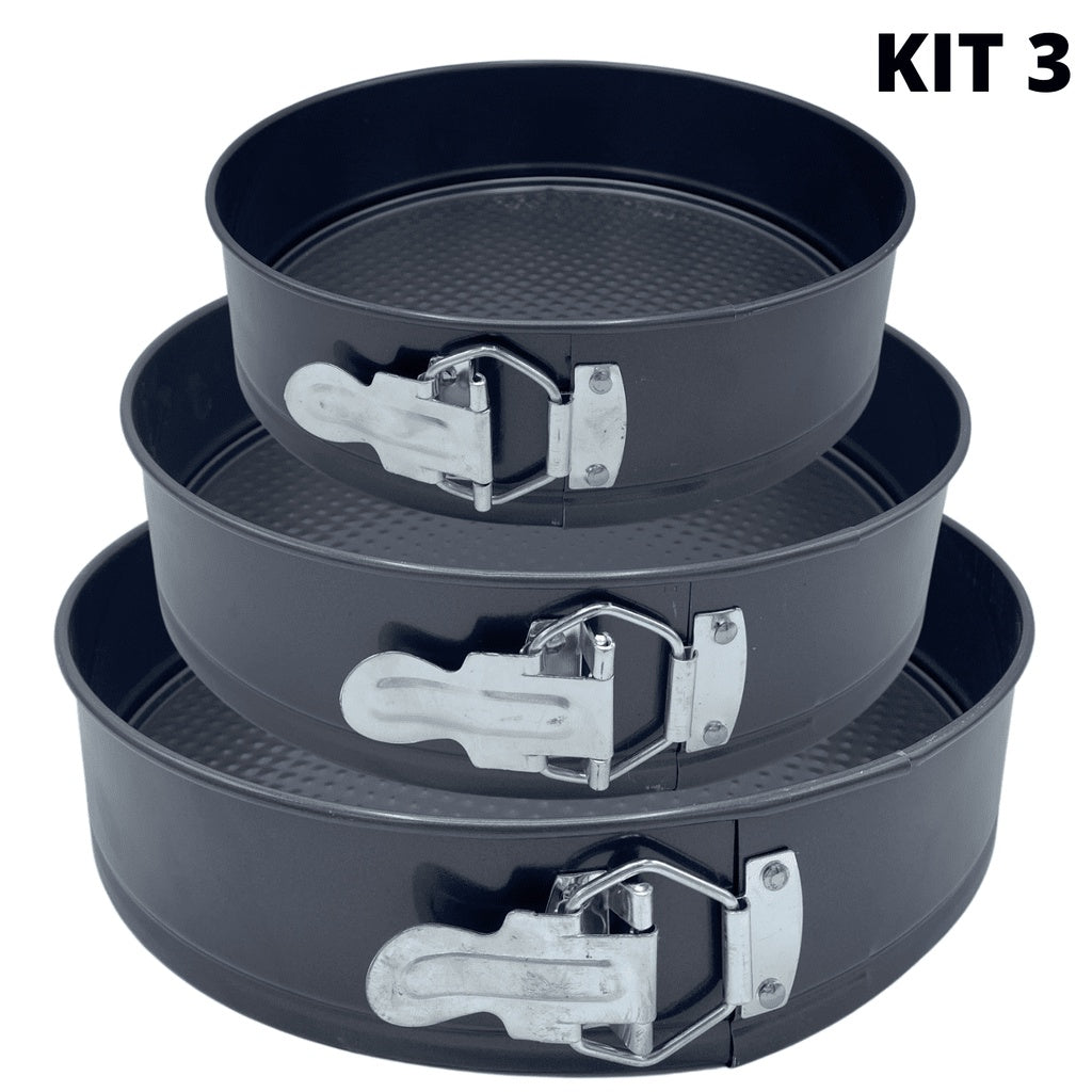 Kit 3 Formas Assadeiras Antiaderente com Fundo Removível - Kaype Store