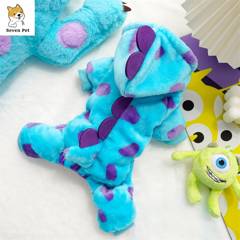 Roupa para Gato e Cachorro de Inverno - Dinossauro Azul - Kaype Store