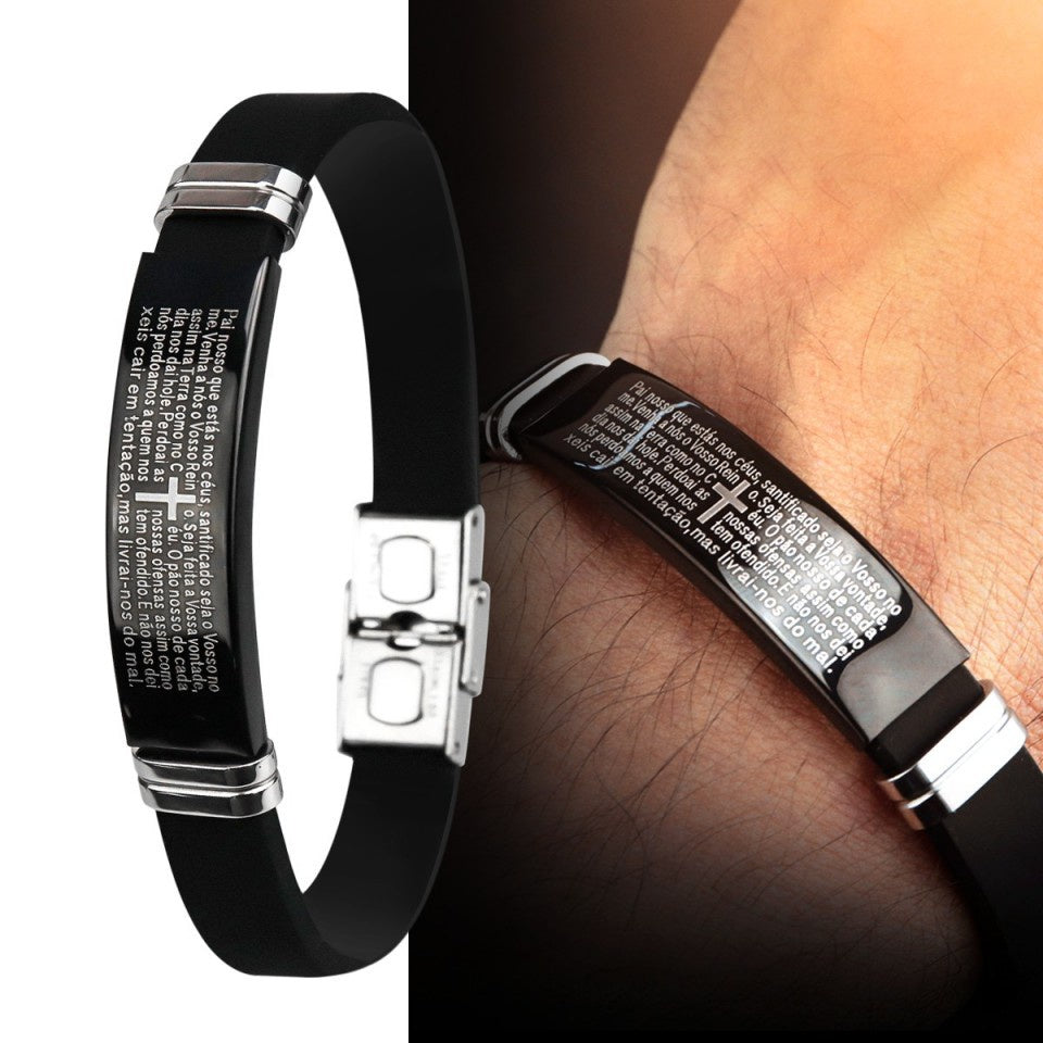 Pulseira Masculina Pai Nosso em Silicone - Estilo e Fé em um Só Acessório - Kaype Store