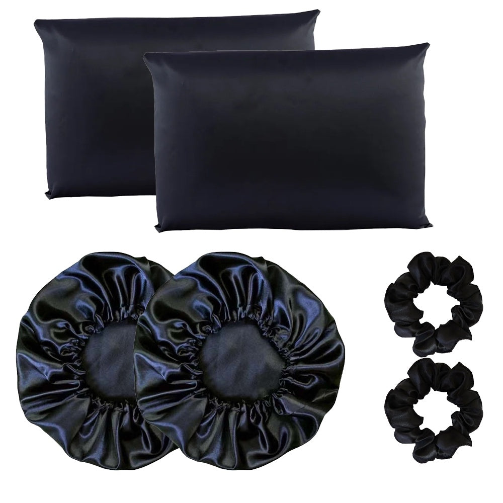 Kit completo cetim anti frizz - 2 fronhas + 2 touca+ 2 scrunchies - Kaype Store