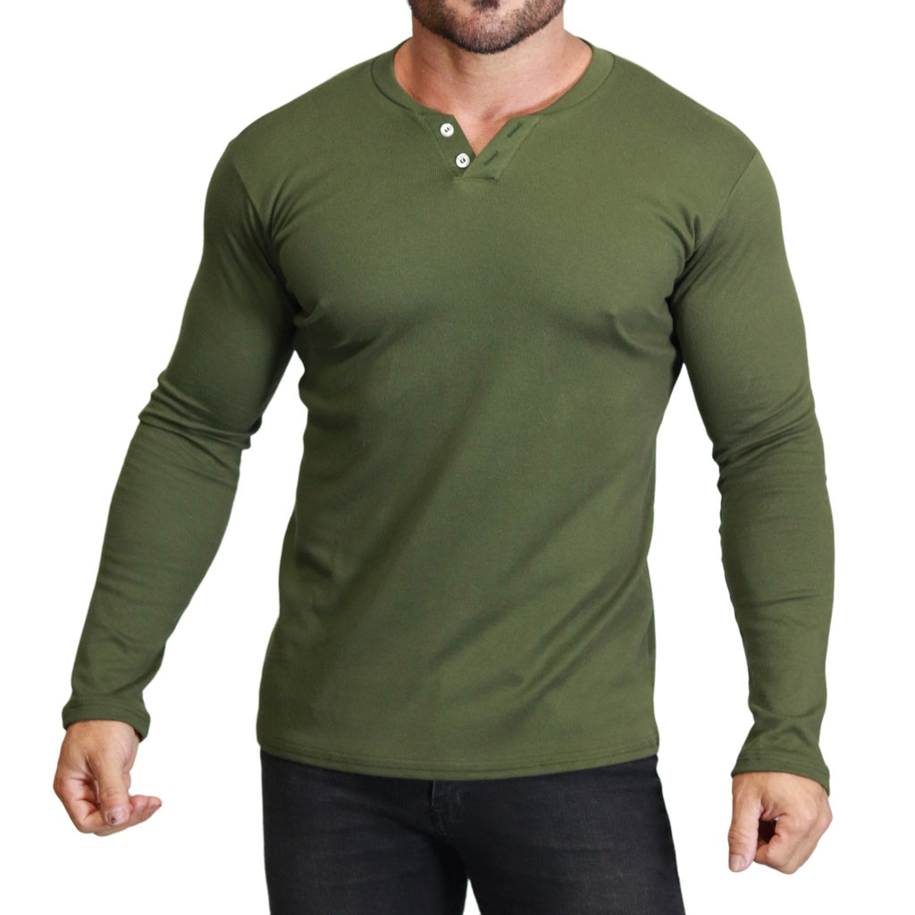Camisa Camiseta Masculina Slim Fit Manga Longa Casual com 2 Botões - Kaype Store