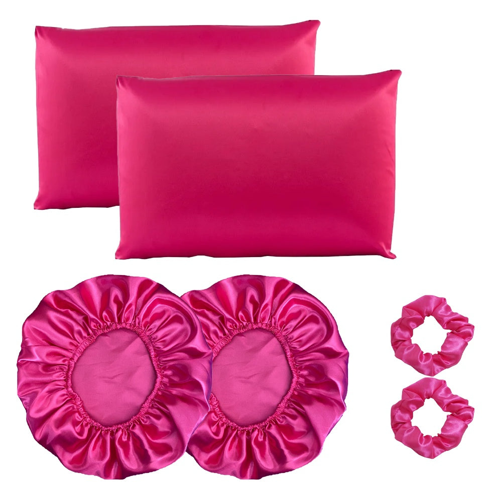 Kit completo cetim anti frizz - 2 fronhas + 2 touca+ 2 scrunchies - Kaype Store