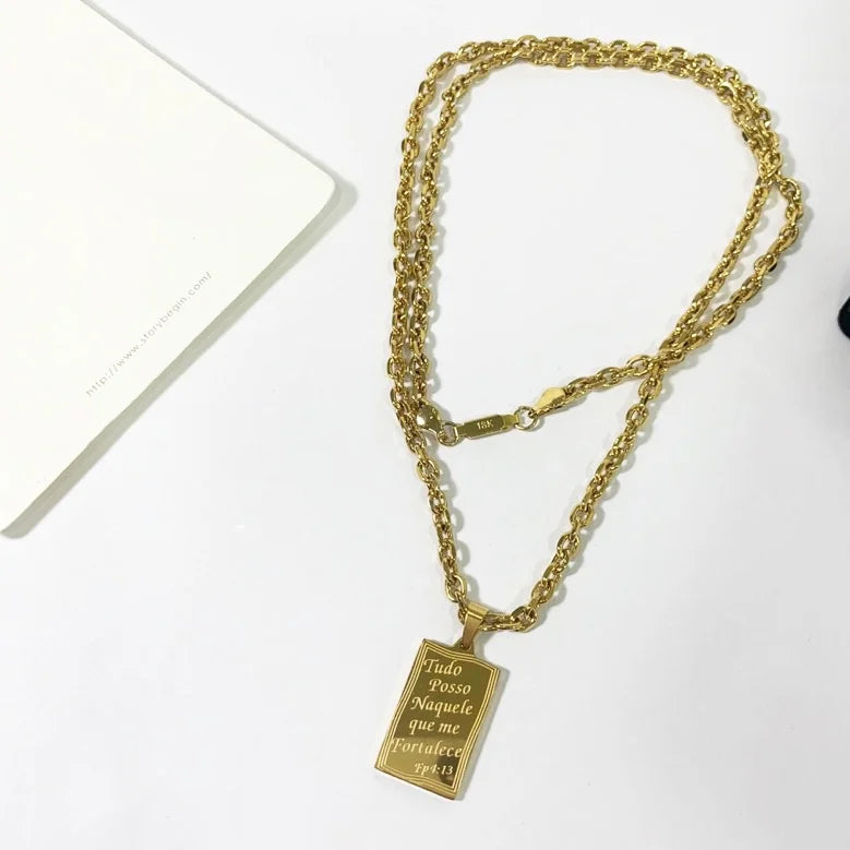 Corrente Masculina Cartier Folheada - Tudo Posso Naquele Que Me Fortalece - Kaype Store