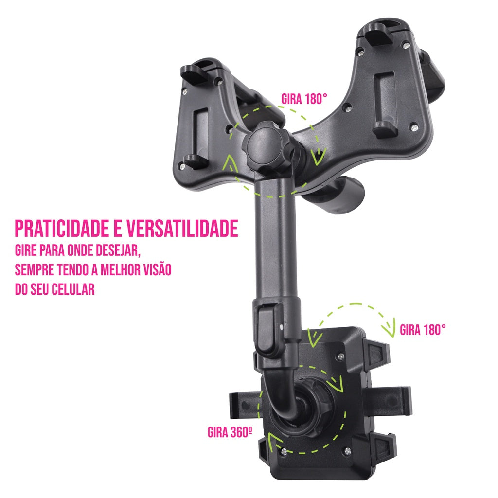 Suporte para Celular Smartphone com Apoio no Retrovisor Extensível Giro 360º - Kaype Store