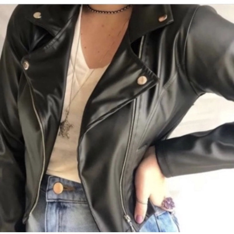 Jaqueta de Couro Sintético Feminina com Zíper - Kaype Store