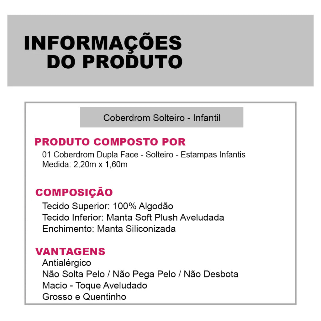 Coberdrom Edredom Grosso Colcha De Solteiro Infantil Menina/Menino - Inverno - Kaype Store