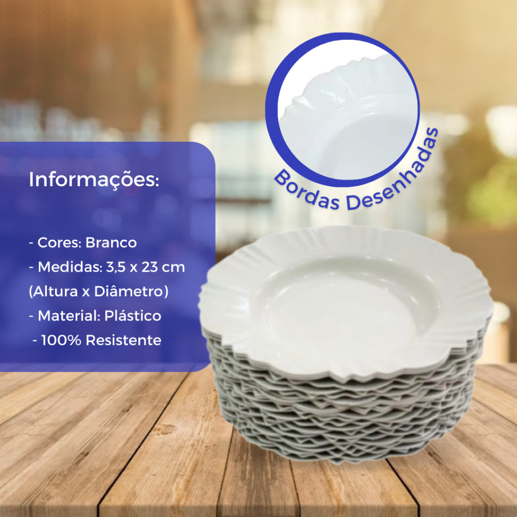 Kit 10 Pratos Fundos com Borda - Elegância e Praticidade para Suas Refeições