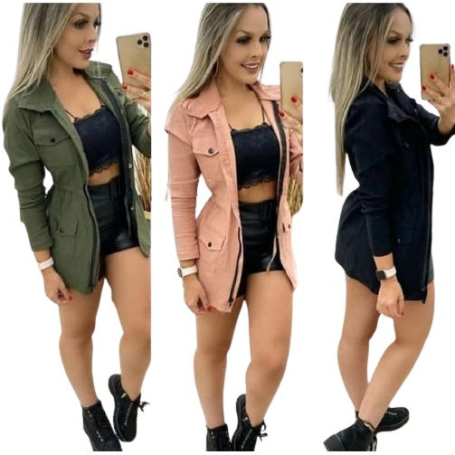 Parka Bengaline Blusa Feminina Botoes Casaco Sobretudo