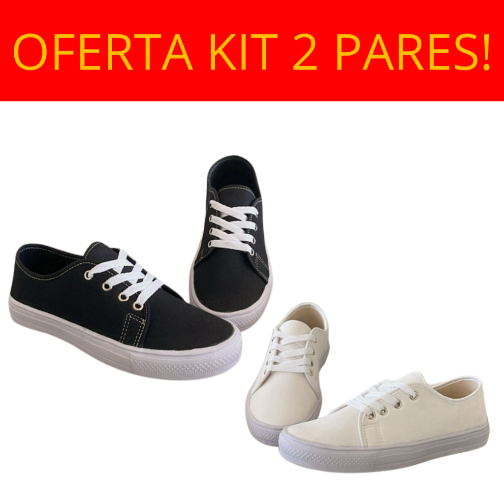 Kit 2 Pares Tênis Feminino Casual Com Cadarço - Promoção Especial Compre 1 e Leve Outro - Kaype Store