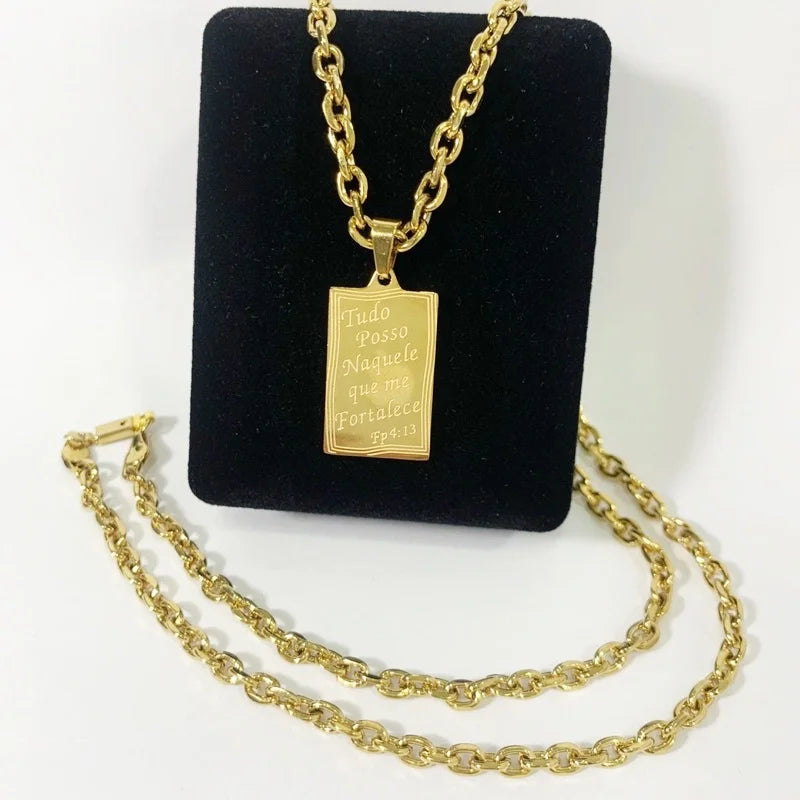 Corrente Masculina Cartier Folheada - Tudo Posso Naquele Que Me Fortalece - Kaype Store