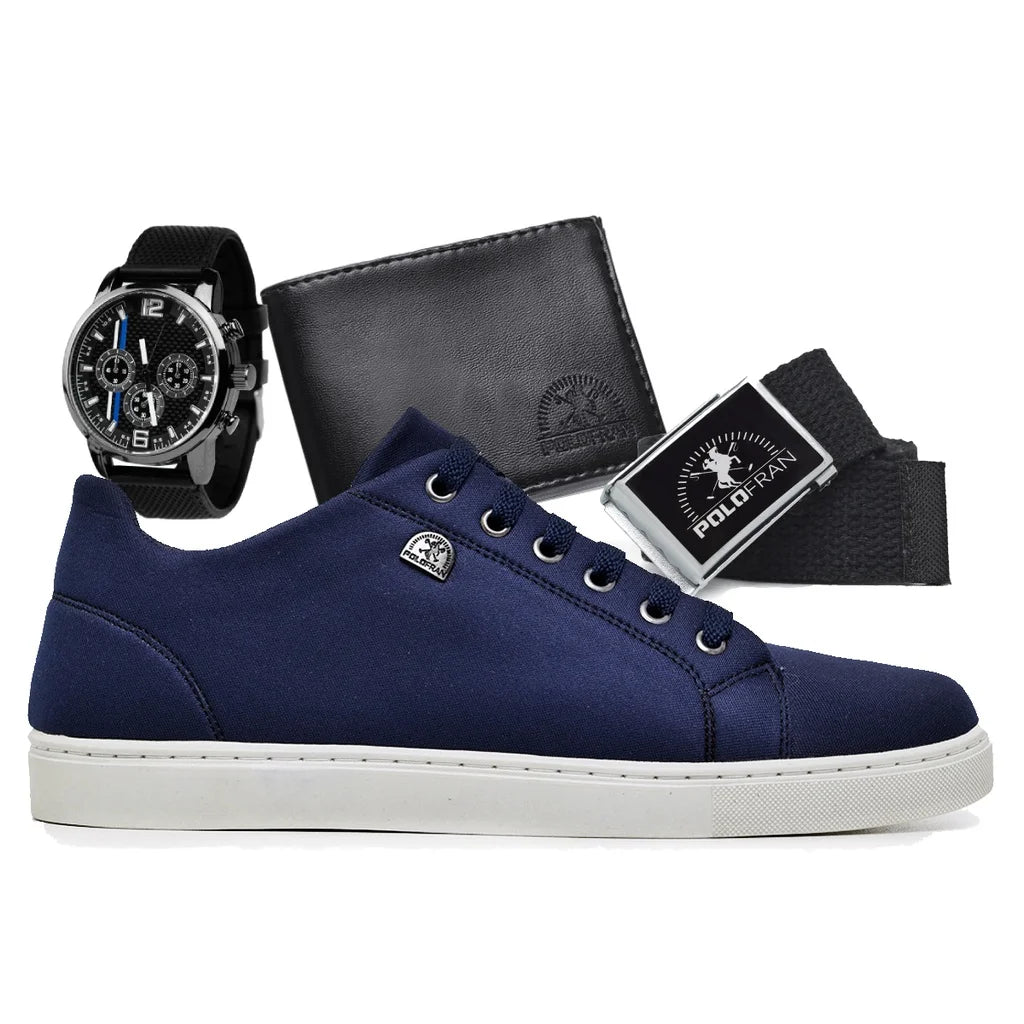 Kit Sapatênis Casual Vip + Relógio Luxe + Carteira + Cinto