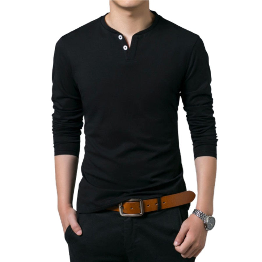 Camisa Camiseta Masculina Slim Fit Manga Longa Casual com 2 Botões - Kaype Store