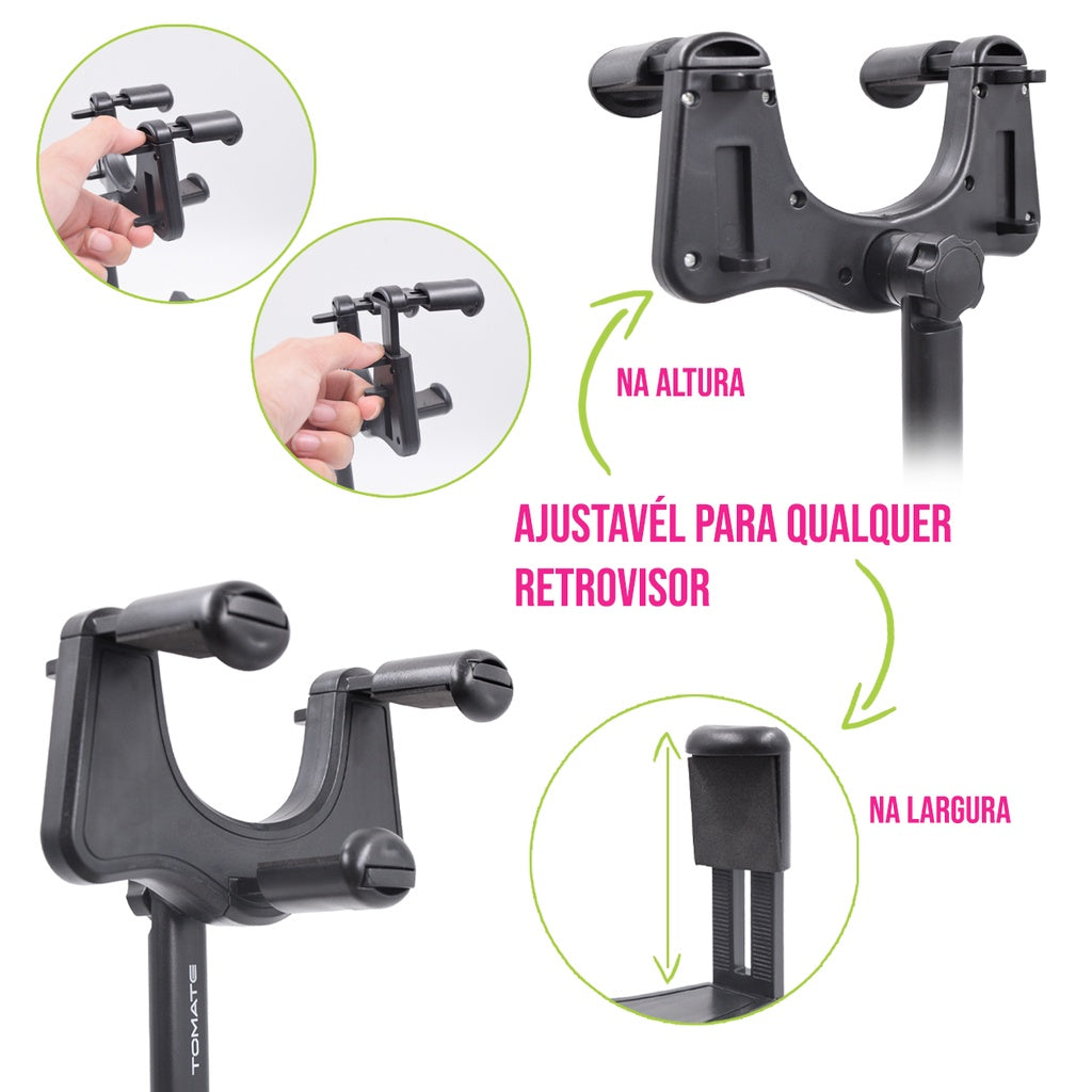 Suporte para Celular Smartphone com Apoio no Retrovisor Extensível Giro 360º - Kaype Store