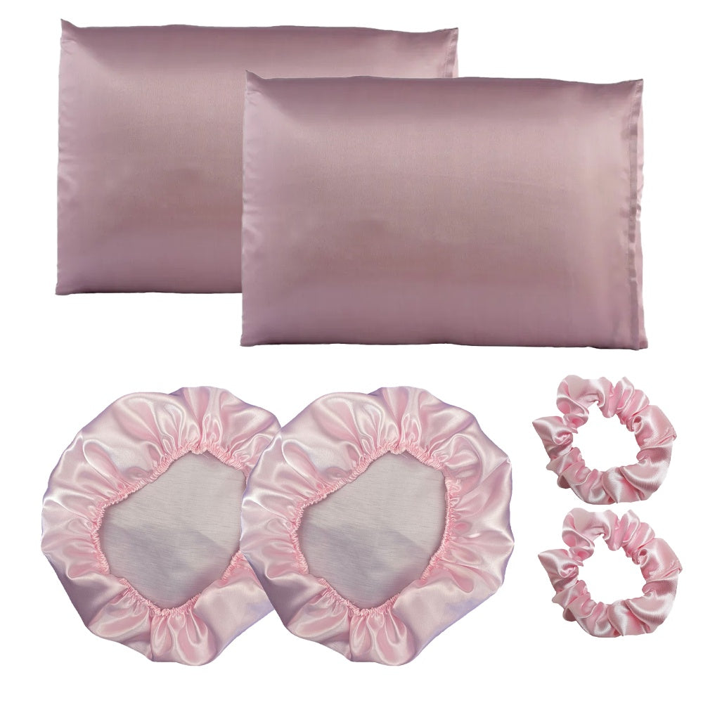 Kit completo cetim anti frizz - 2 fronhas + 2 touca+ 2 scrunchies - Kaype Store