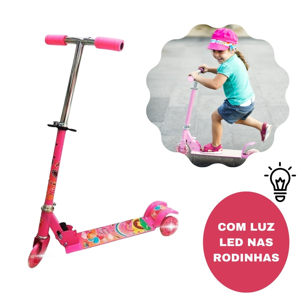 Patinete Infantil 3 Rodinhas com Luz LED e Freio Ajustável Até 50kg - Kaype Store
