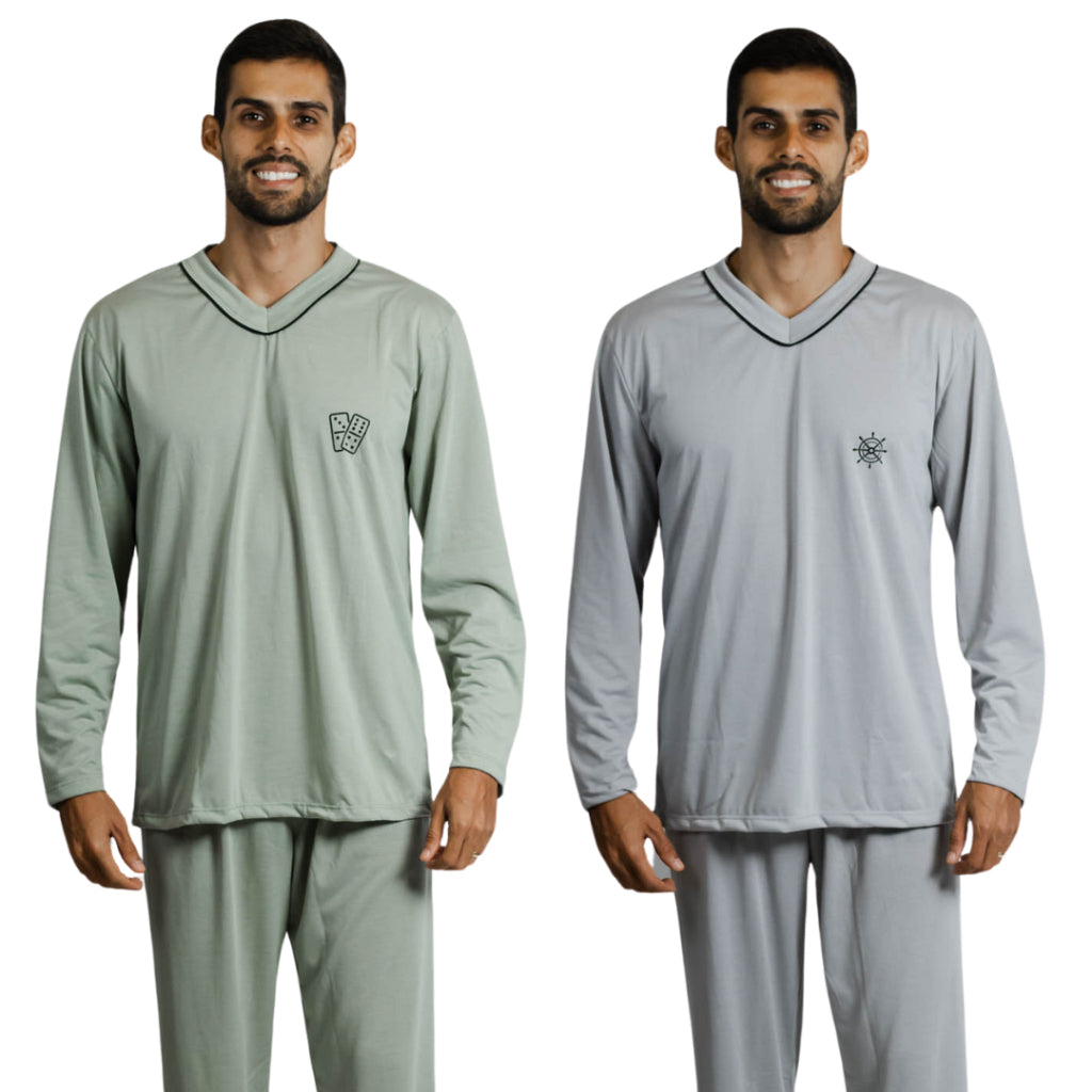 Kit 2 Pijama Longo Masculino Adulto - Pijama Para Inverno e Frio
