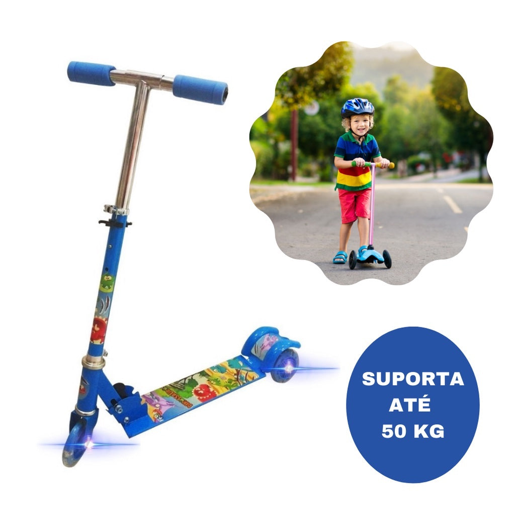 Patinete Infantil 3 Rodinhas com Luz LED e Freio Ajustável Até 50kg - Kaype Store