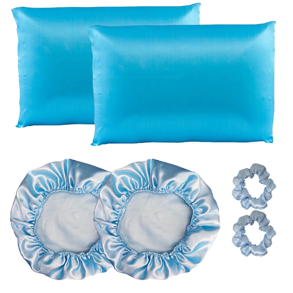 Kit completo cetim anti frizz - 2 fronhas + 2 touca+ 2 scrunchies - Kaype Store