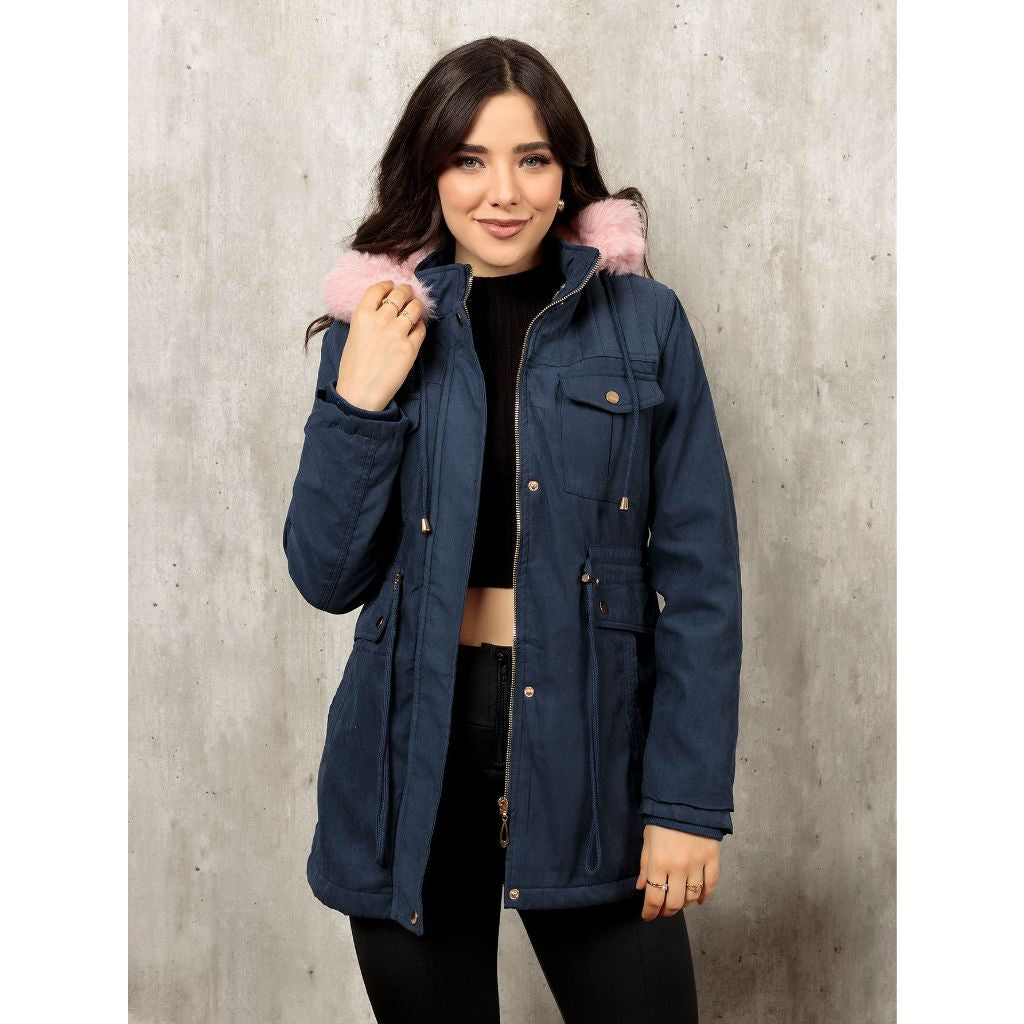 Casaco Parka de Sarja Feminino Forrada com Capuz Removível - Kaype Store