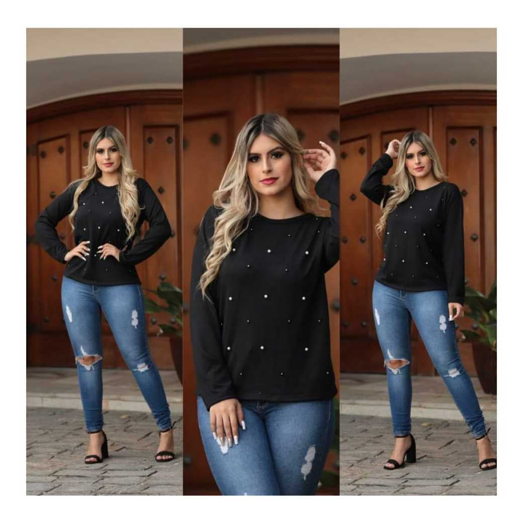 Blusa Feminina com Aplique de Pérolas - Outono Inverno - Kaype Store
