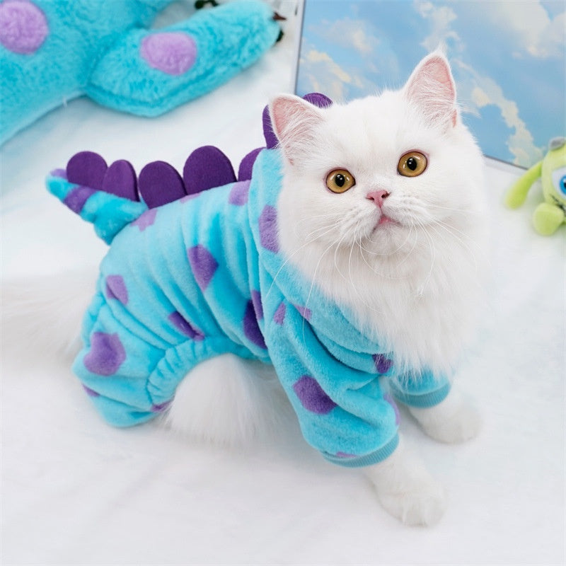 Roupa para Gato e Cachorro de Inverno - Dinossauro Azul - Kaype Store