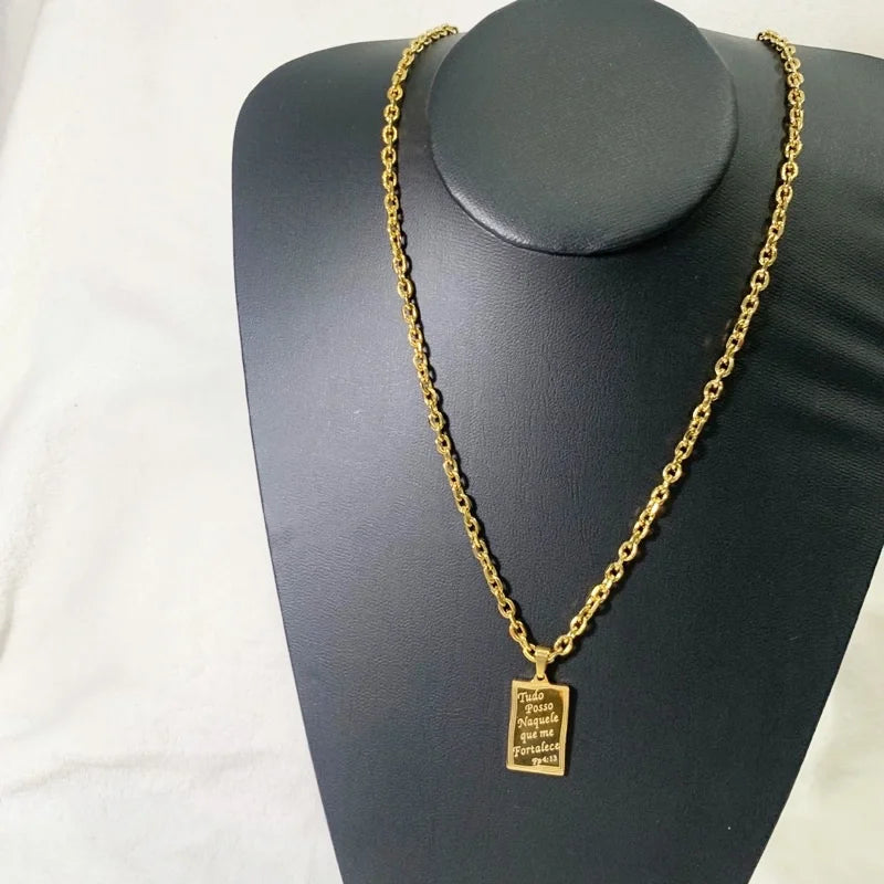 Corrente Masculina Cartier Folheada - Tudo Posso Naquele Que Me Fortalece - Kaype Store
