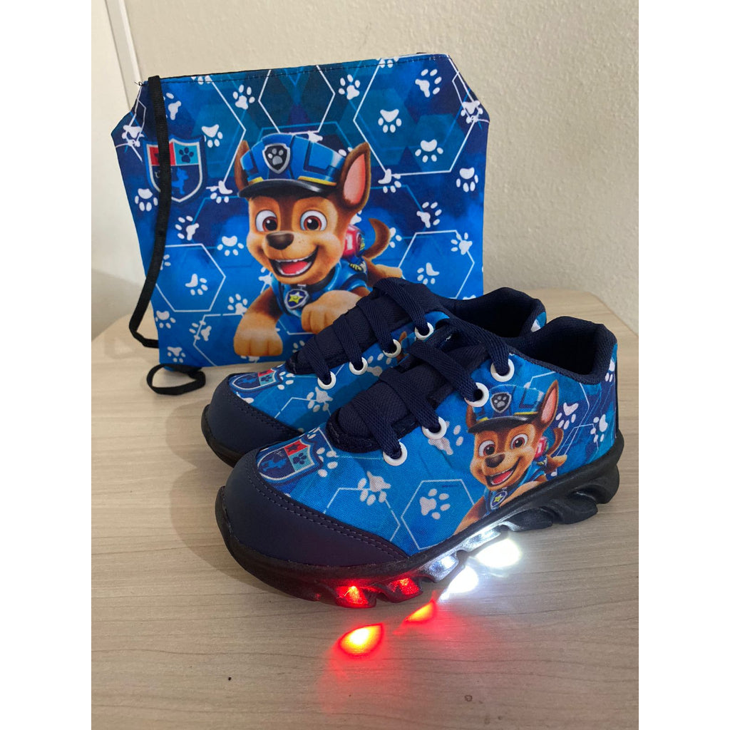 Tênis Infantil de Luzinha LED da Patrulha Canina com Bolsinha e Pulseira Popit de Brinde - Kaype Store