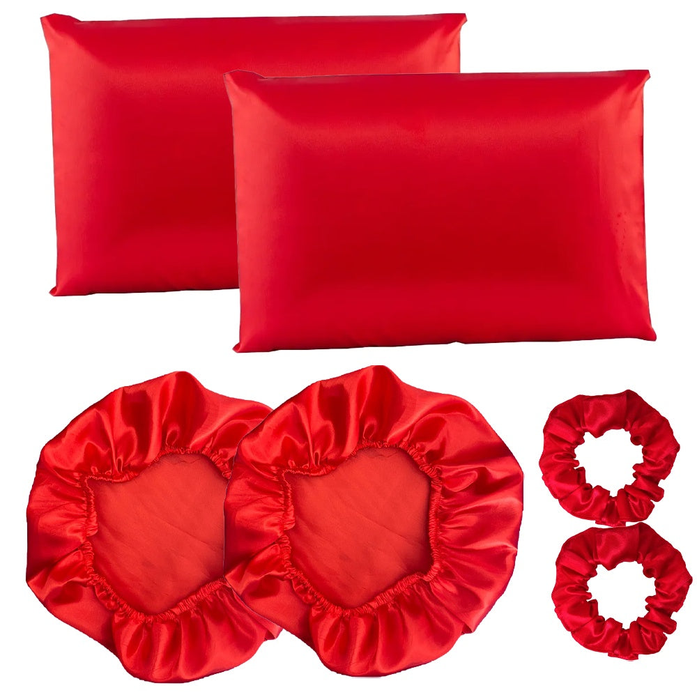 Kit completo cetim anti frizz - 2 fronhas + 2 touca+ 2 scrunchies - Kaype Store