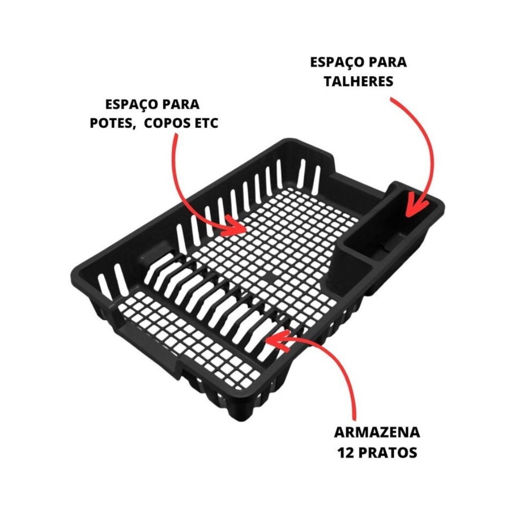 Kit Cozinha Completa Escorredor De Louça + Lixeira de Pia 5 litros + Porta Detergente + Rodinho de Pia - Kaype Store
