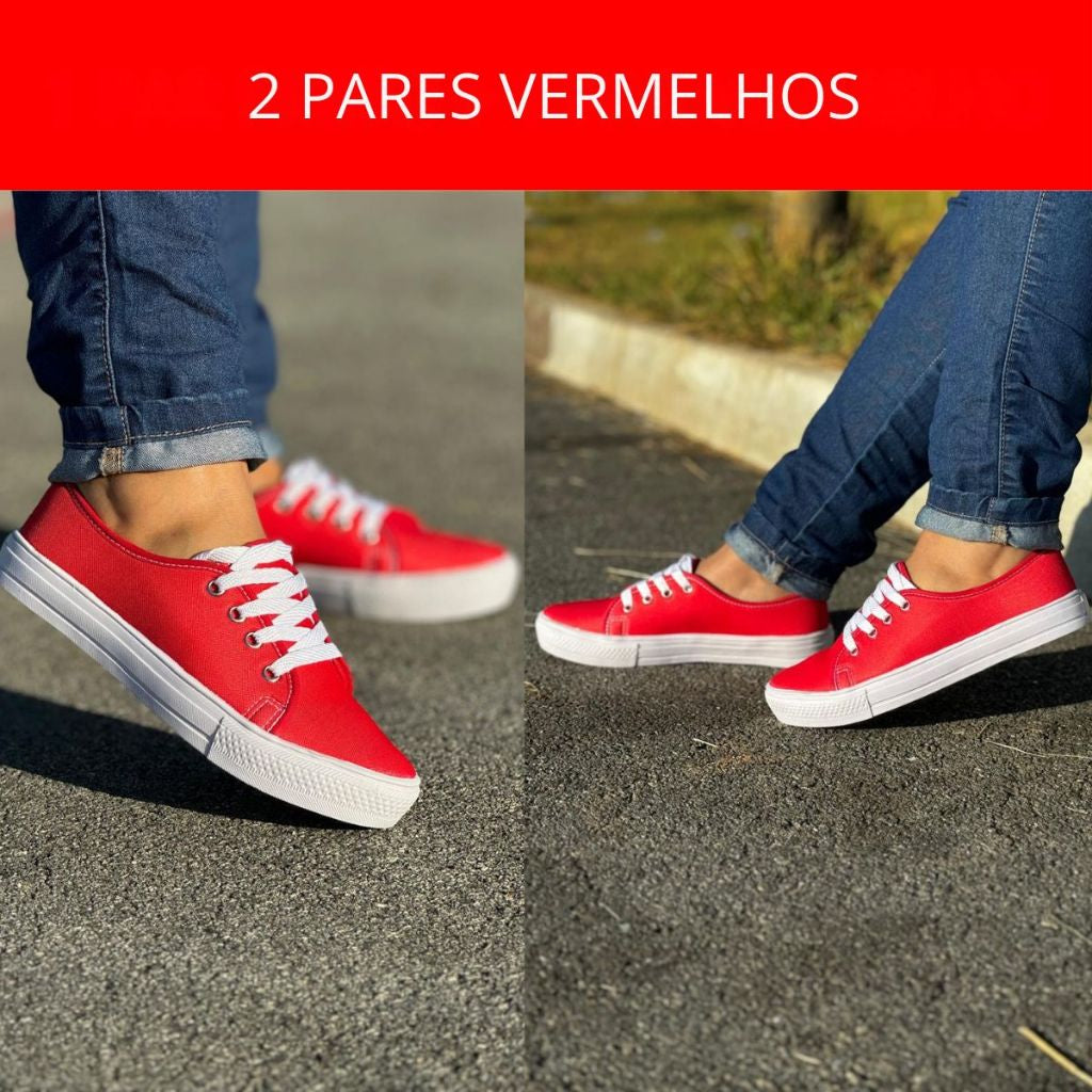 Kit 2 Pares Tênis Feminino Casual Com Cadarço - Promoção Especial Compre 1 e Leve Outro - Kaype Store