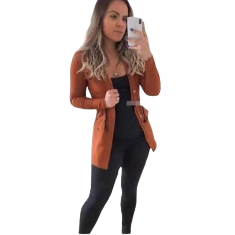 Parka Bengaline Blusa Feminina Botoes Casaco Sobretudo