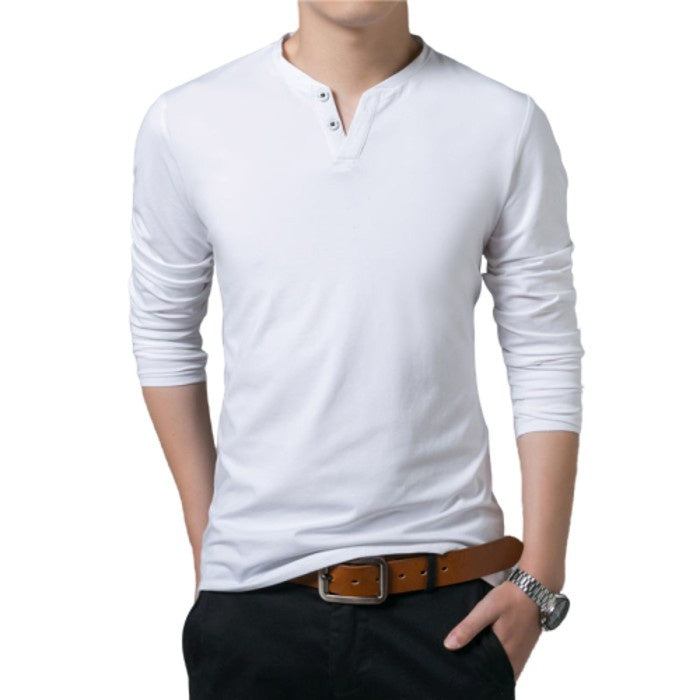 Camisa Camiseta Masculina Slim Fit Manga Longa Casual com 2 Botões - Kaype Store