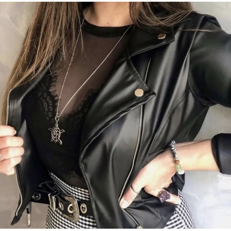 Jaqueta de Couro Sintético Feminina com Zíper - Kaype Store