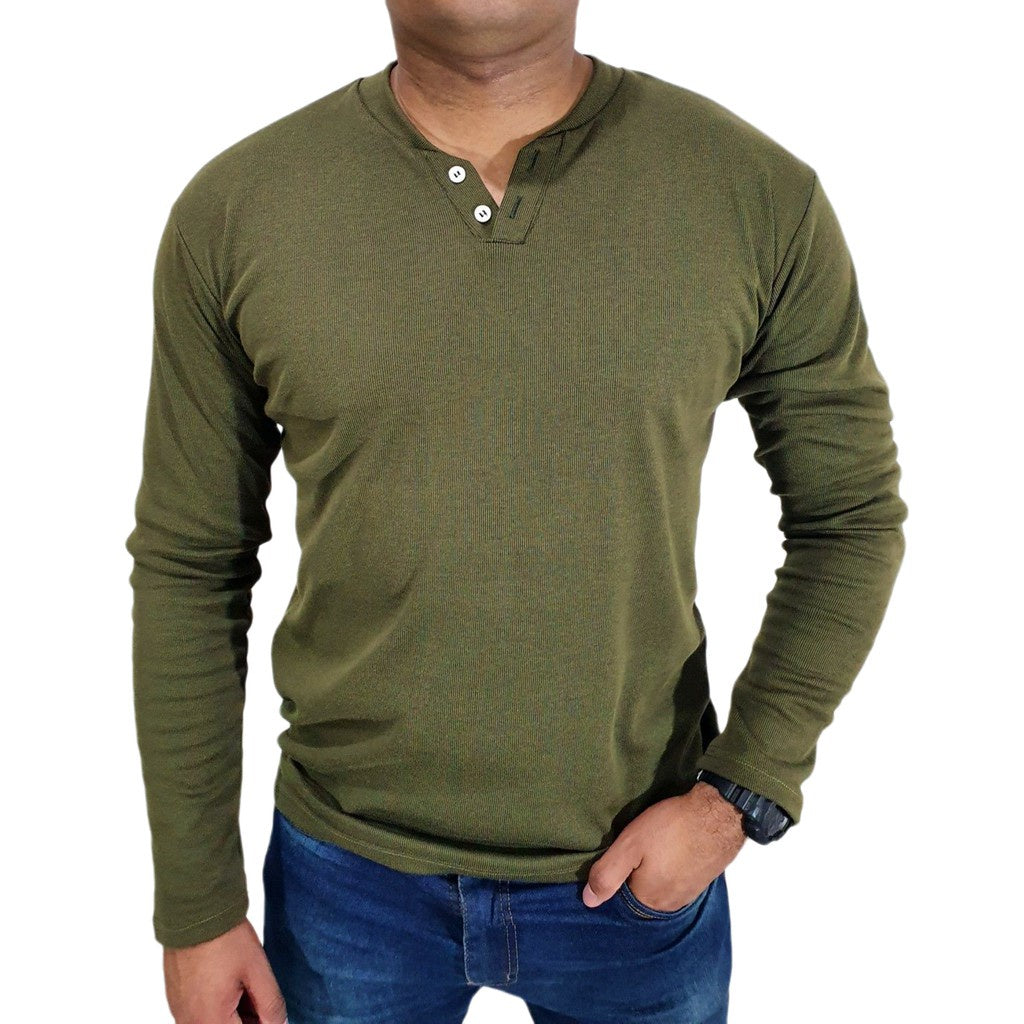 Camisa Camiseta Masculina Slim Fit Manga Longa Casual com 2 Botões - Kaype Store