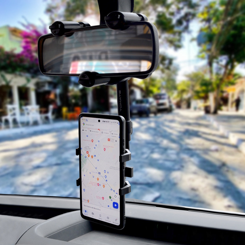 Suporte para Celular Smartphone com Apoio no Retrovisor Extensível Giro 360º - Kaype Store