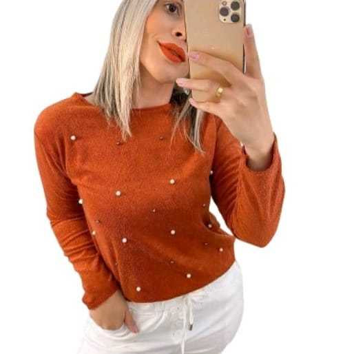 Blusa Feminina com Aplique de Pérolas - Outono Inverno - Kaype Store