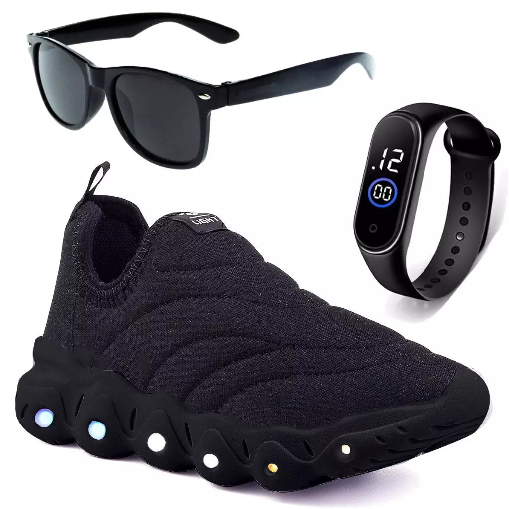 Tênis Infantil de Led Feminino e Masculino - Oculos e Relógio Infantil de Brinde - Kaype Store