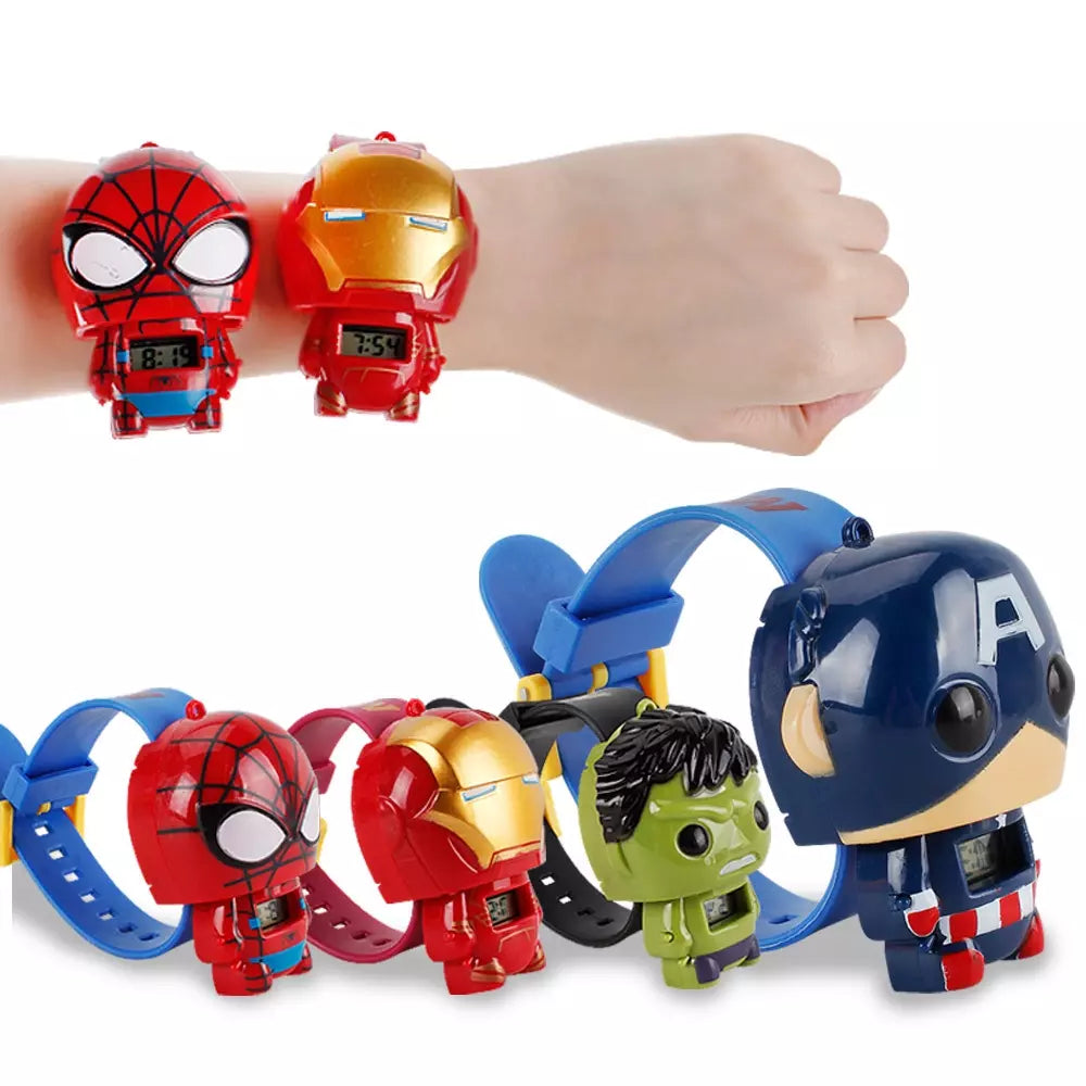 Super Relógio Infantil Herois - Homem Aranha, Homem de Ferro, Capitão America, Hulk e Batman - Kaype Store