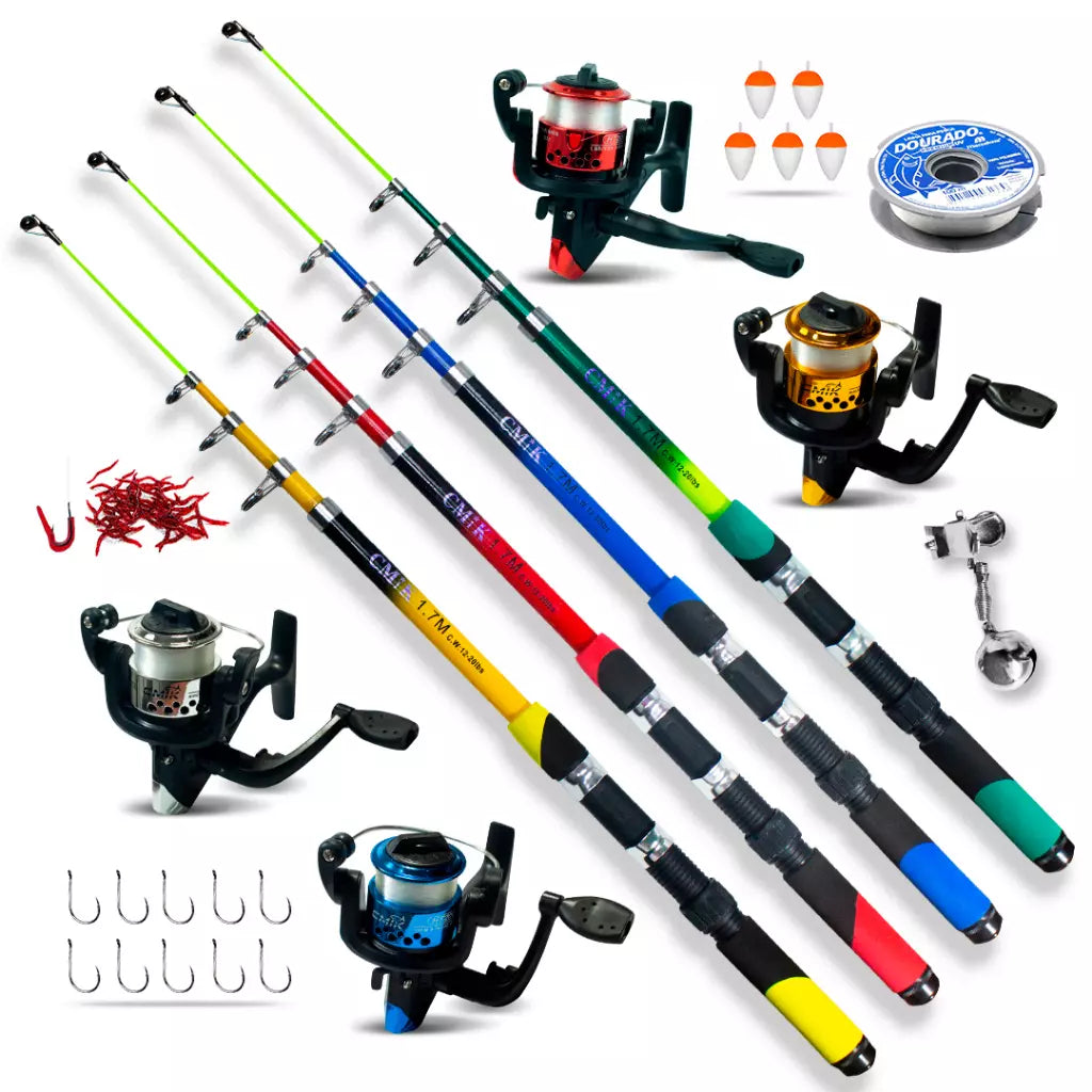 Kit Pescaria Completo – Vara Telescópica 1.70M + Molinete com Linha e Kit Anzóis - Kaype Store