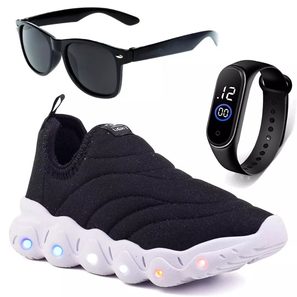 Tênis Infantil de Led Feminino e Masculino - Oculos e Relógio Infantil de Brinde - Kaype Store