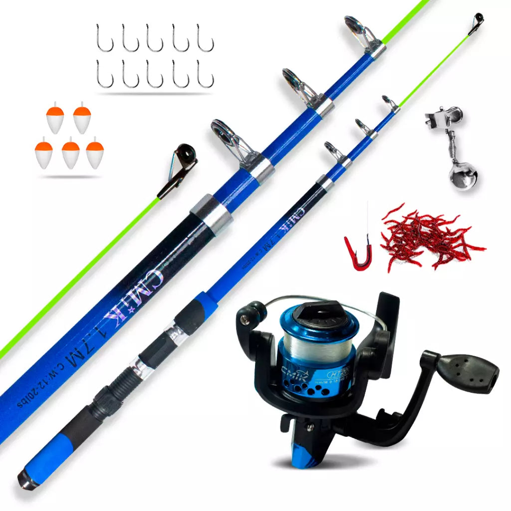 Kit Pescaria Completo – Vara Telescópica 1.70M + Molinete com Linha e Kit Anzóis - Kaype Store