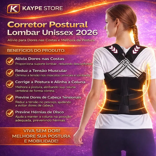 Corretor Postural Lombar Unissex 2026 - Alívio para Dores nas Costas e Melhora da Postura