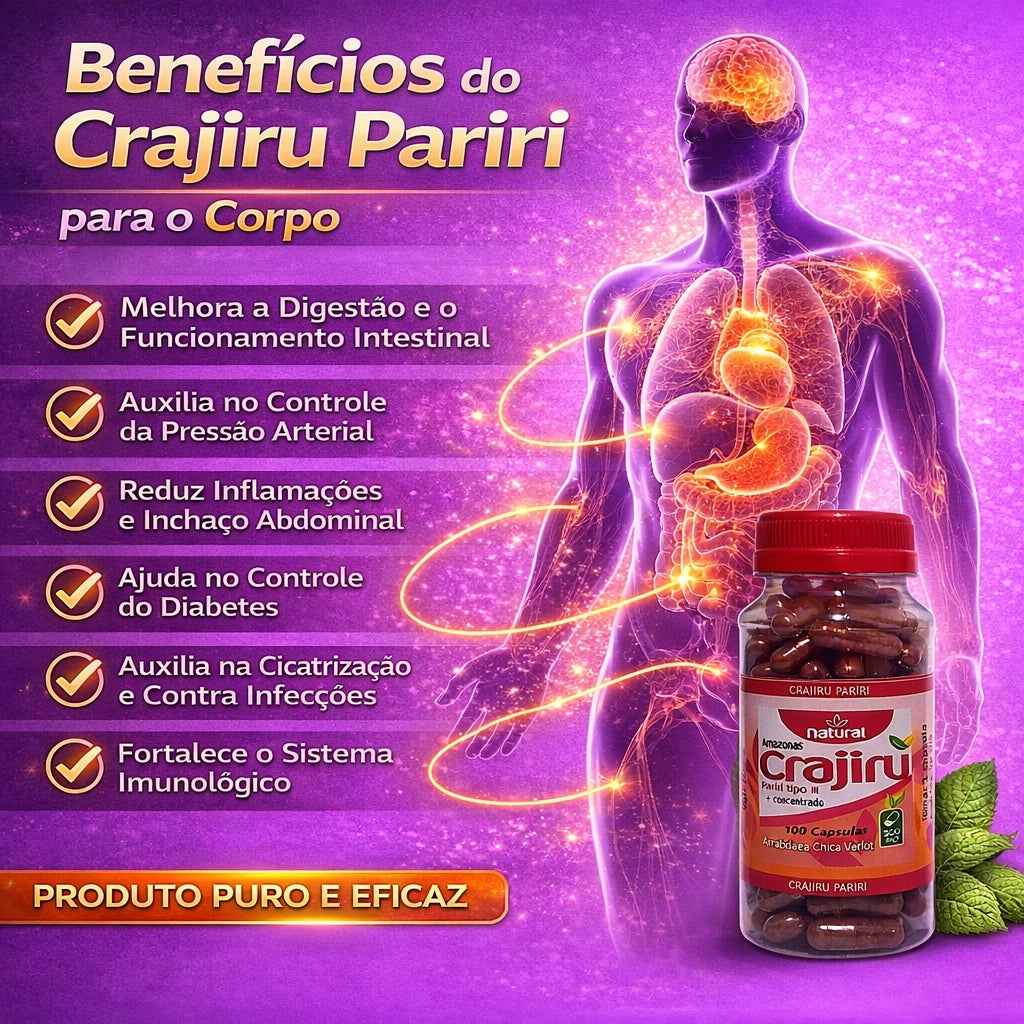 Crajiru Pariri 100 Cápsulas 500mg + 1 Crajiru Super Chá - 100% Natural