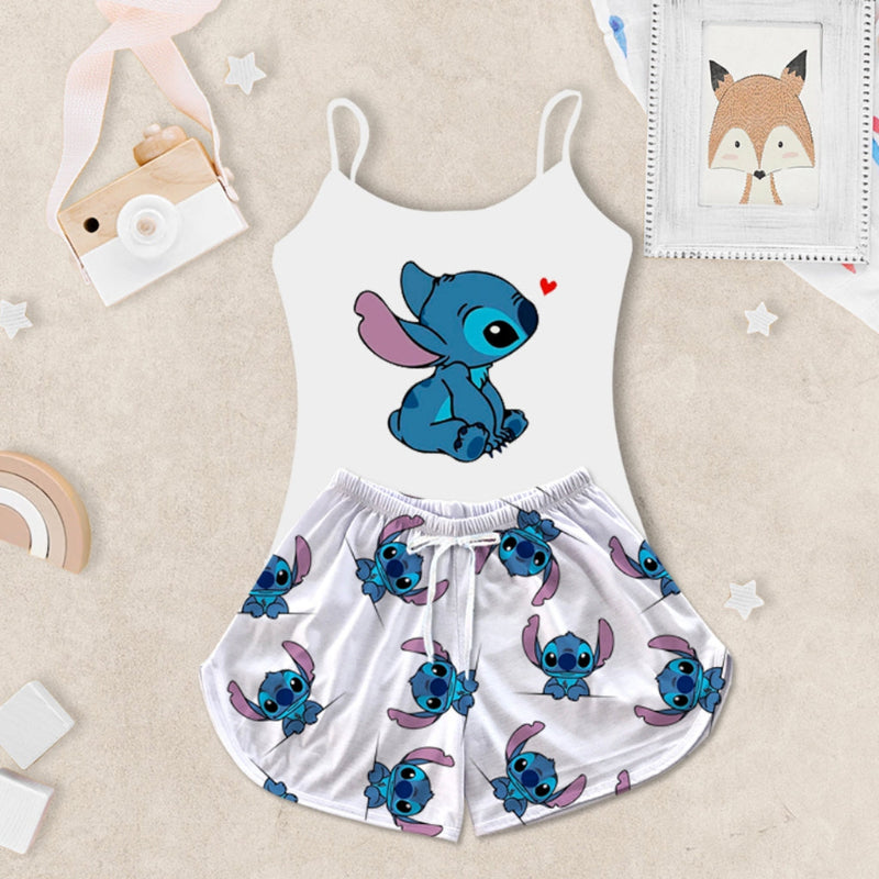Pijama Baby Doll Infantil Feminino - Conjunto Camisa de Alcinha + Shorts - Stitch