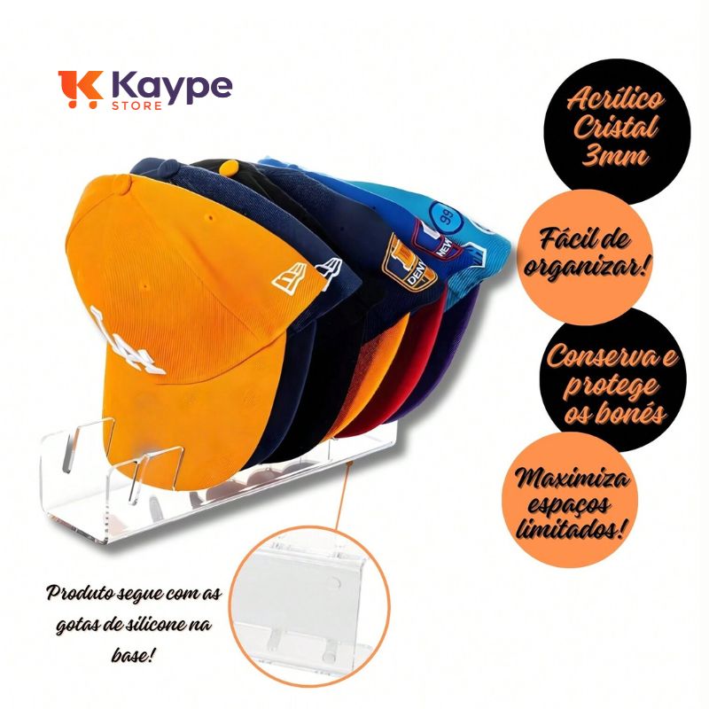 Suporte Acrílico para Organização de Bonés - 7 Compartimentos | Kaype Store