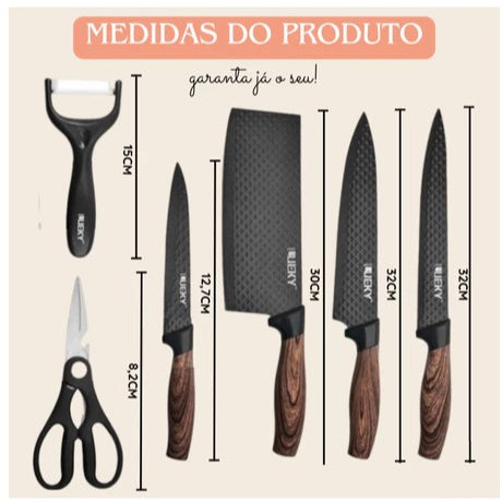 Kit 6 Peças Conjunto de Faca Profissional - Cutelo, Descascador e Tesoura