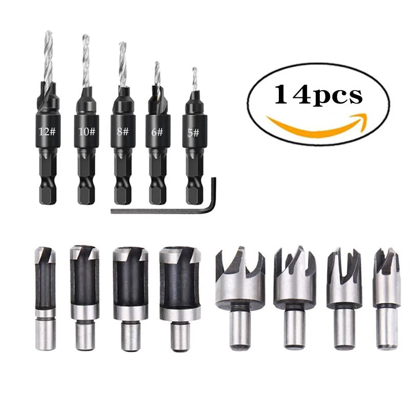Kit Brocas Para Fazer Cavilha Tapa Furo + Escareador - 14 Peças