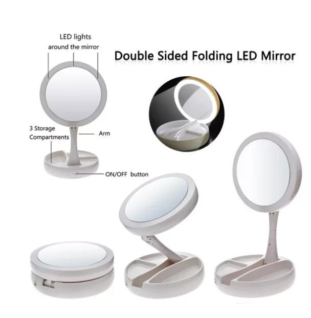 Espelho Maquiagem Aumento 10x Dupla com Luz Led - Kaype Store